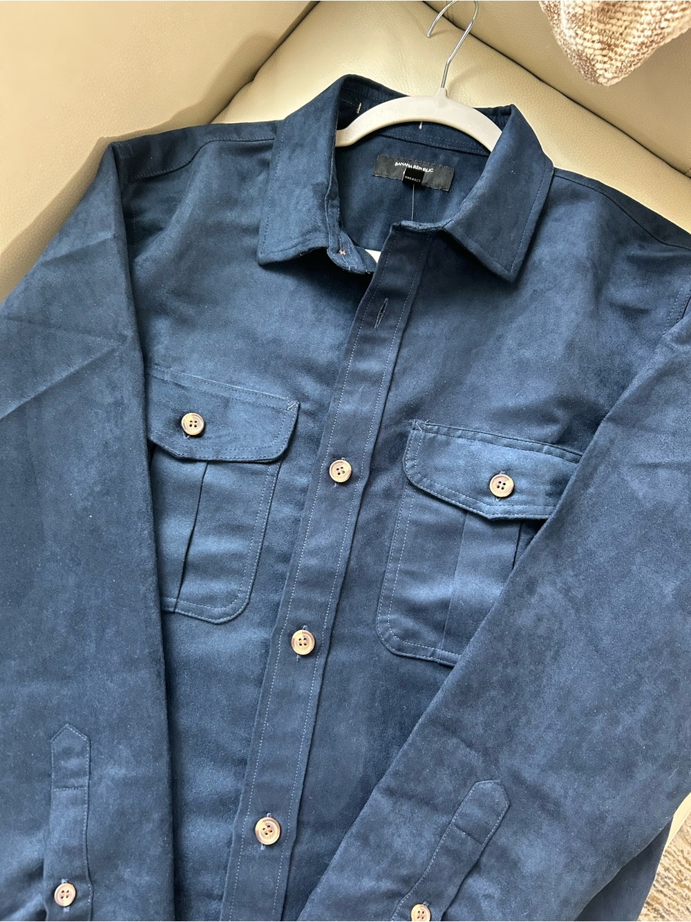 Men’s Banana Republic Navy Suede Like Button Down Shirt